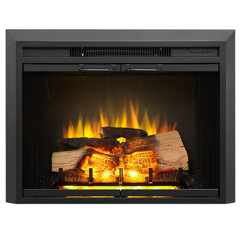 Electric Fireplace Insert Innoflame 33" With Real Fire Crackling Sound, Adjustable Flame & Heat, Plug-in/Hardwired, Remote Control & Timer, 1500W Fireplace Heater With Removable Trim Kit, Black Fireplace Insert 26 Inch