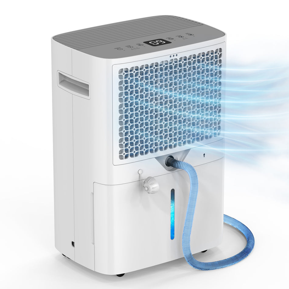 100 pt. 5000 sq. ft. Dehumidifier for Basement in White, w/6.5L Tank, Drain Hose for Garage, Child Lock, Quiet Drying