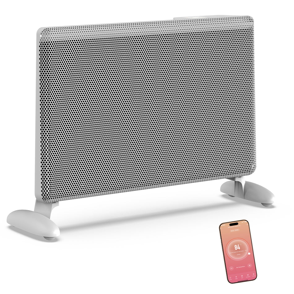 1500 W Electric Ceramic Heater in White with Tip-Over Protection, Remote Control, Timer, Wall mount