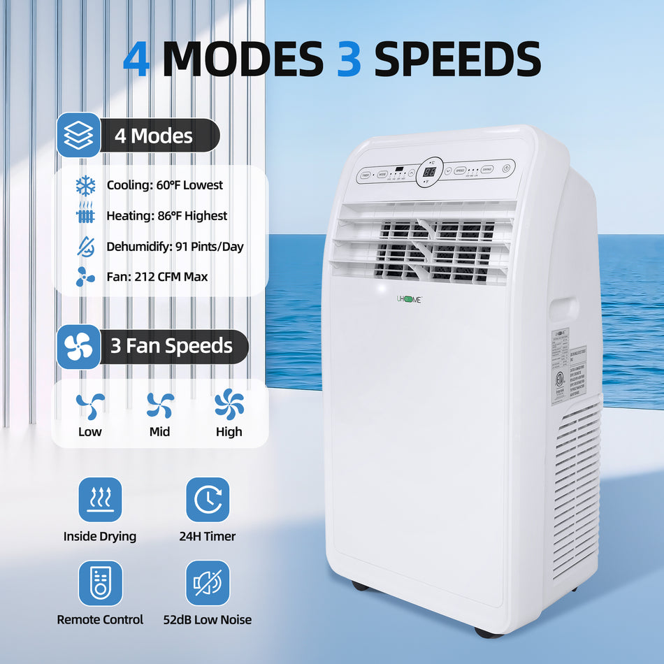 8500 BTU (DOE) Portable Air Conditioner Cools in White, 400 sq. ft. with Heater, Dehumidifier, Remote and Window Kit