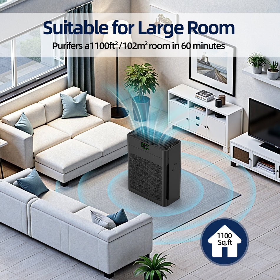 1100 sq. ft. H13 HEPA Personal Air Purifier in Black, with PM2. 5 Sensor, 25dB Sleep Mode, Activated Carbon, Ozone-Free
