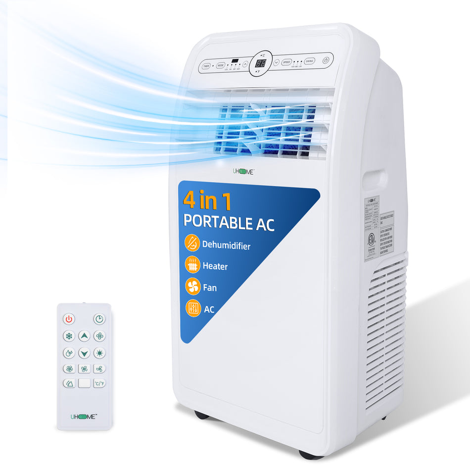 8500 BTU (DOE) Portable Air Conditioner Cools in White, 400 sq. ft. with Heater, Dehumidifier, Remote and Window Kit