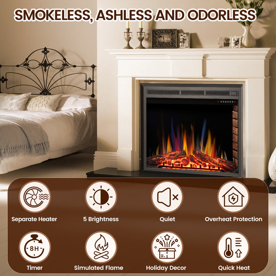 39 in. Ventless Electric Fireplace Insert, Remote Control, Adjustable Led Flame Brightness