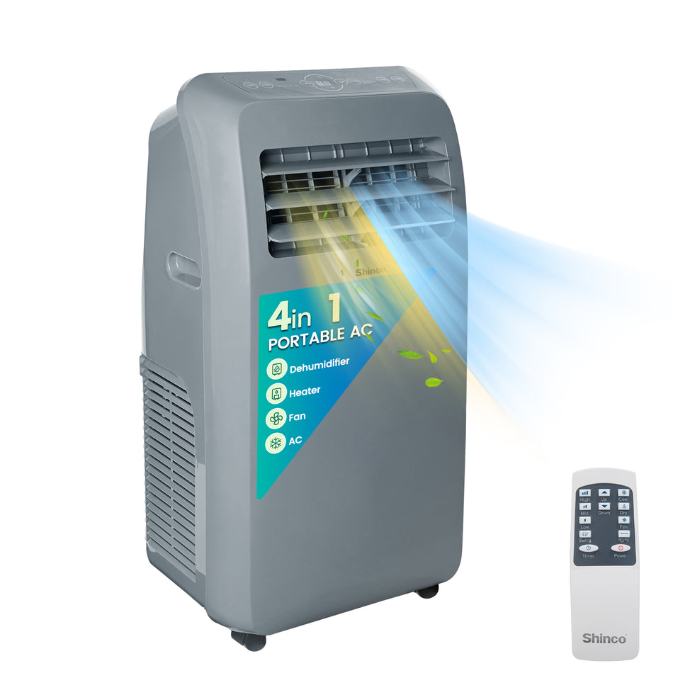 12,000 BTU (7,800 BTU DOE) Portable Air Conditioner Cools 450 sq. ft. with Heater, Dehum & Remote, 3-Speed Fan