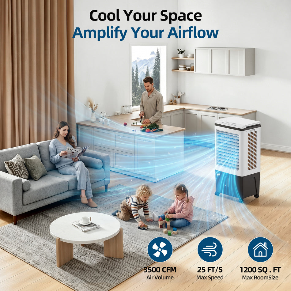 2,800 CFM 3-Speed 12 Gal. Portable Evaporative Cooler, Swamp Cooler for 650 sq. ft. w/ Remote, Air Swing, Timer (Brown)