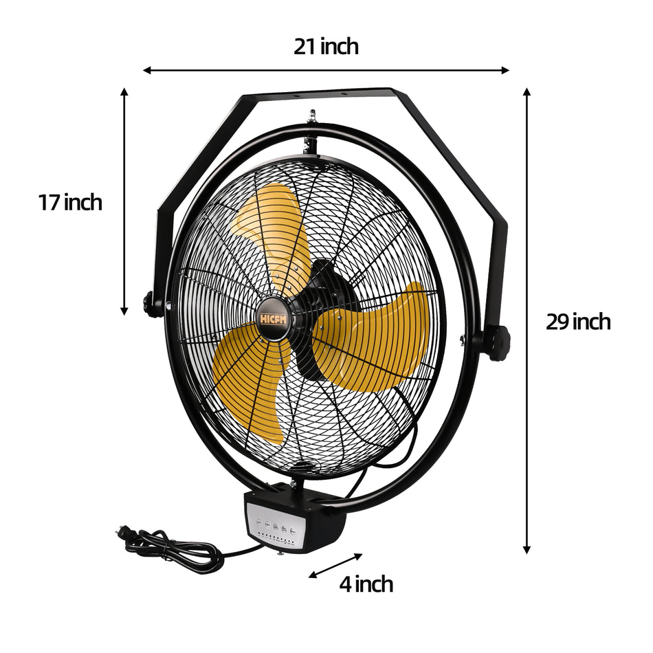 3-Speed Oscillating High Velocity Yellow 20 in. Wall Mount Fan, Manual and Remote Control, Timer Setting