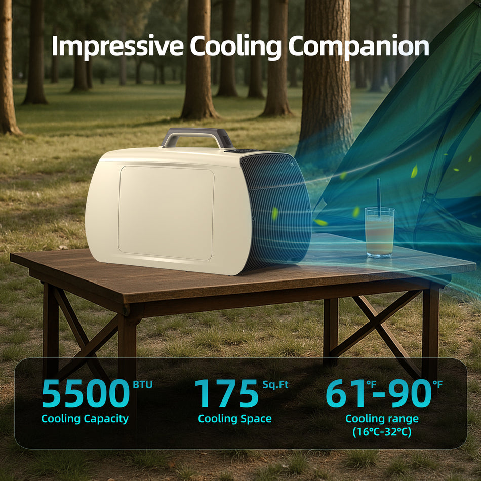 5500 BTU Portable Air Conditioner Cools 175 sq.ft. with Remote, Dehumidifier, 2-Exhaust Pipe for Tent, Camper (White)
