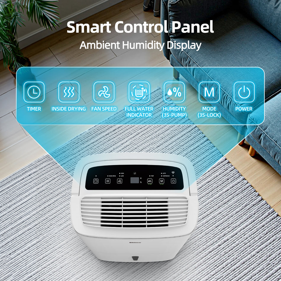 150 pt. 7,000 sq.ft. Dehumidifier in White with Pump, Auto Defrost, Dry Clothes Function, 24 H Timer