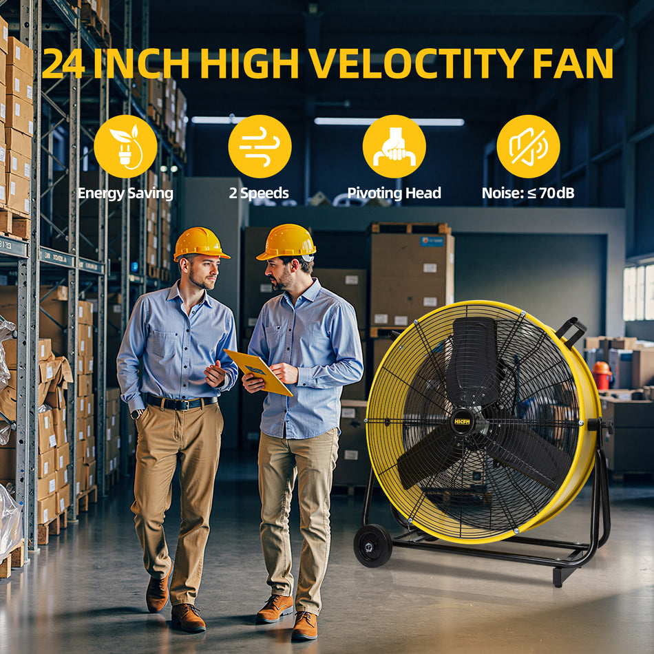 24 in. 2 Speeds Portable High Velocity Drum Fan with Powerful 1/3 HP TEAO Enclosure Motor