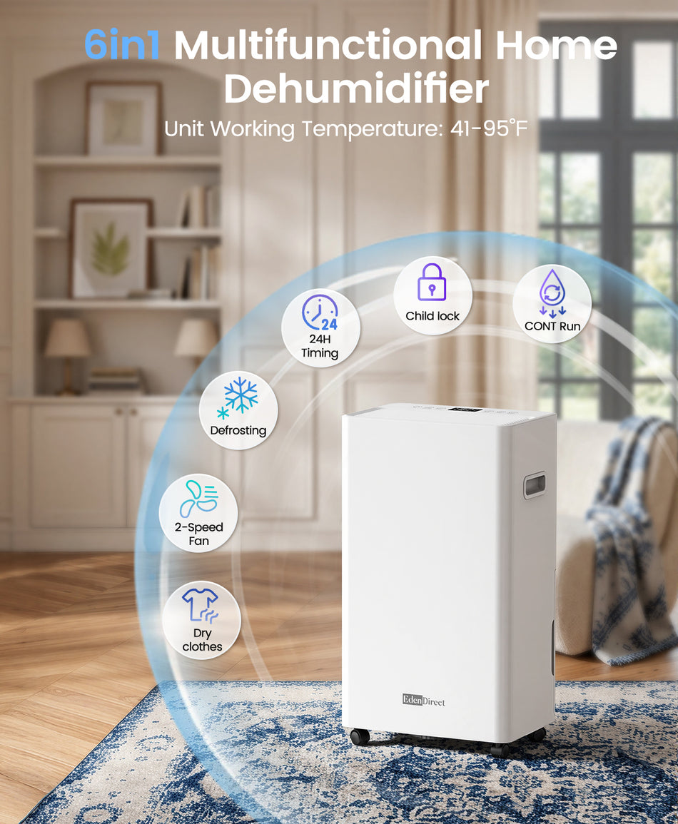 60-Pint 5,500 Sq. Ft. Dehumidifier for Basement with Bucket and Drain Hose, Auto Defrost, Auto Shut-Off, 24-Hour Timer, White