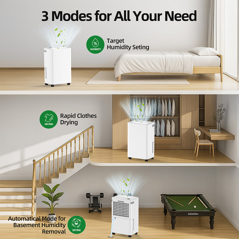 30 pt. 2,000 sq. ft. Portable Dehumidifier in. White with Drain Hose, 0.42 Gal. Bucket, 41 dB, Cloth Drying, Child Lock