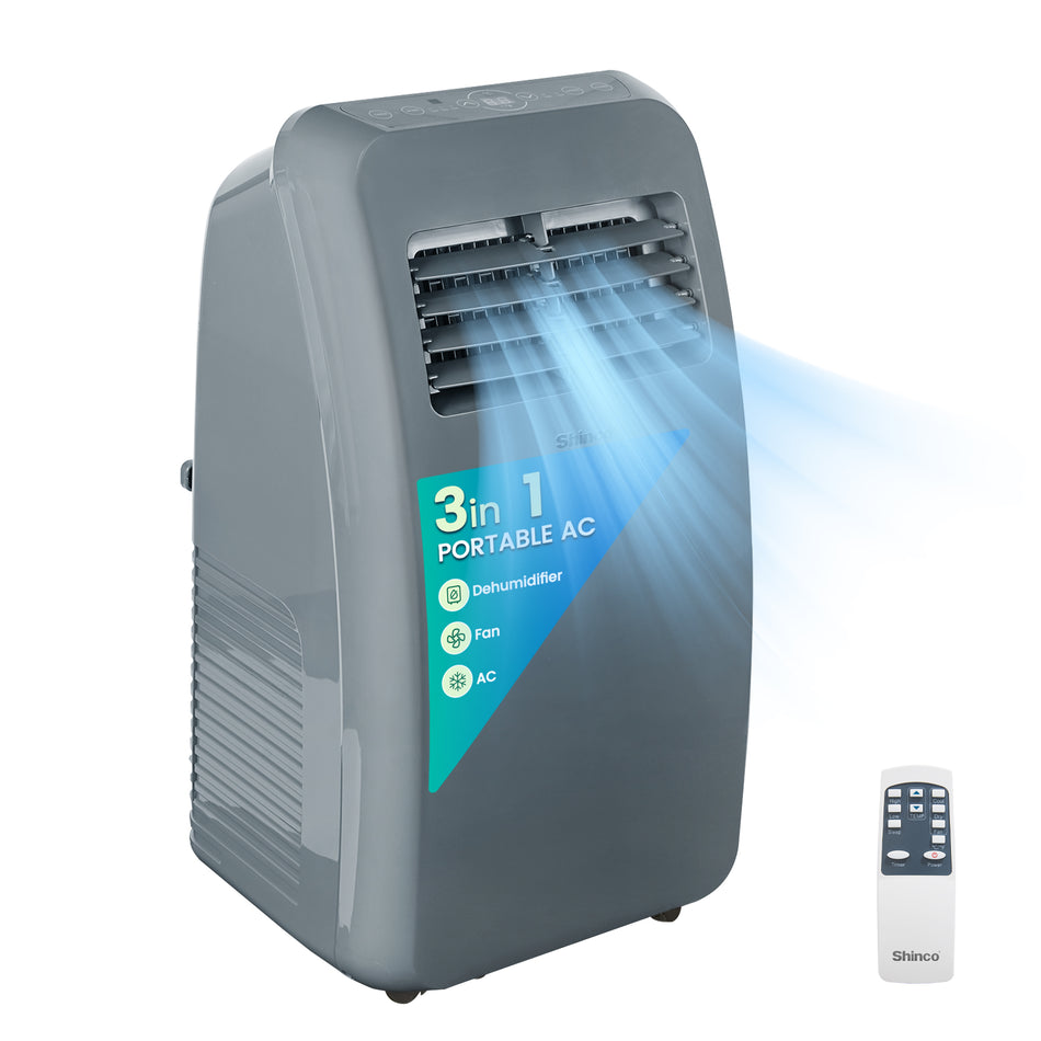 8,000 BTU (4,550 BTU DOE) Portable Air Conditioner Cools 350 sq. ft. with Dehum & Remote, 2-Speed Fan