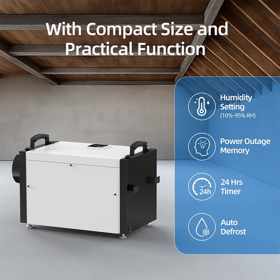 150 pt. 6,000 sq. ft. Bucketless Commercial Dehumidifier in White for Crawl Space, Basement, with Detachable Control
