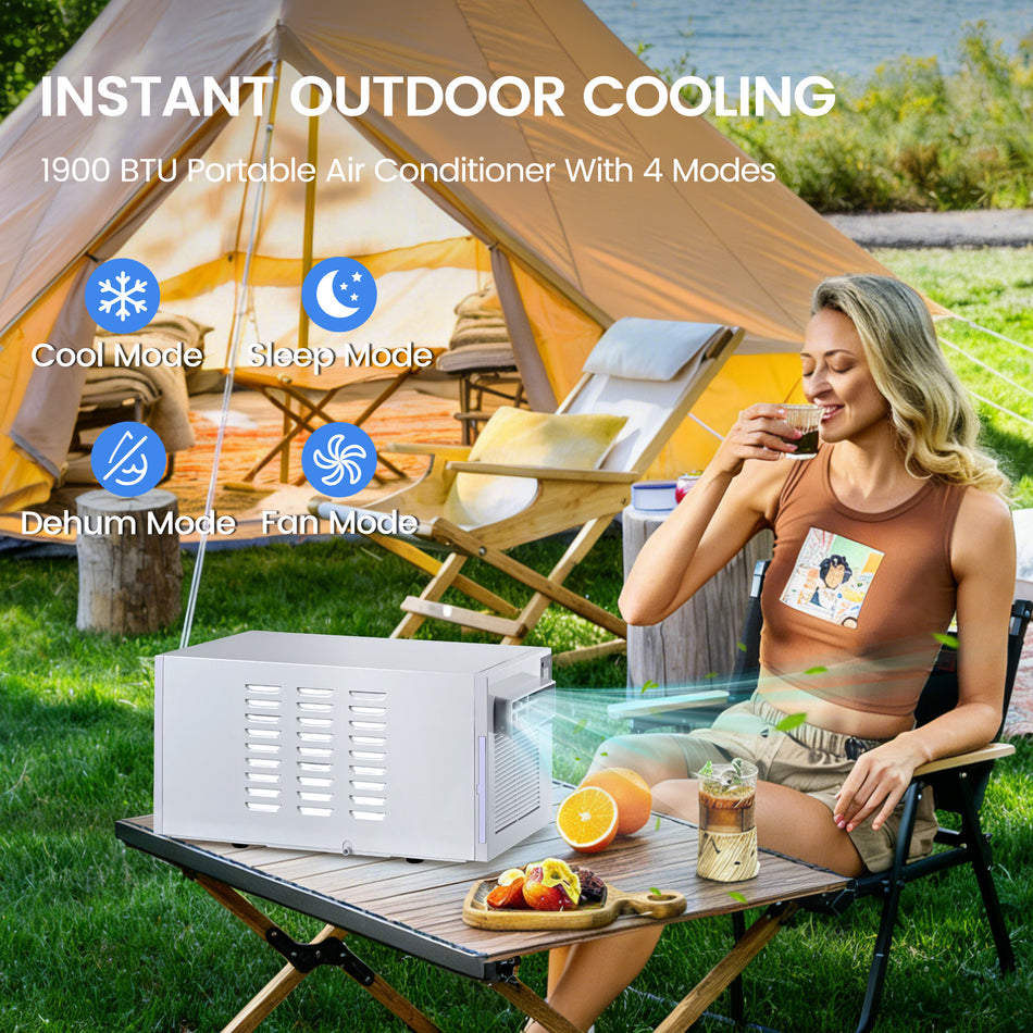 1900 BTU Portable Air Conditioner Cools with Remote, 100 sq. ft. with Dehumidifier in White for Tent, Camping, RV