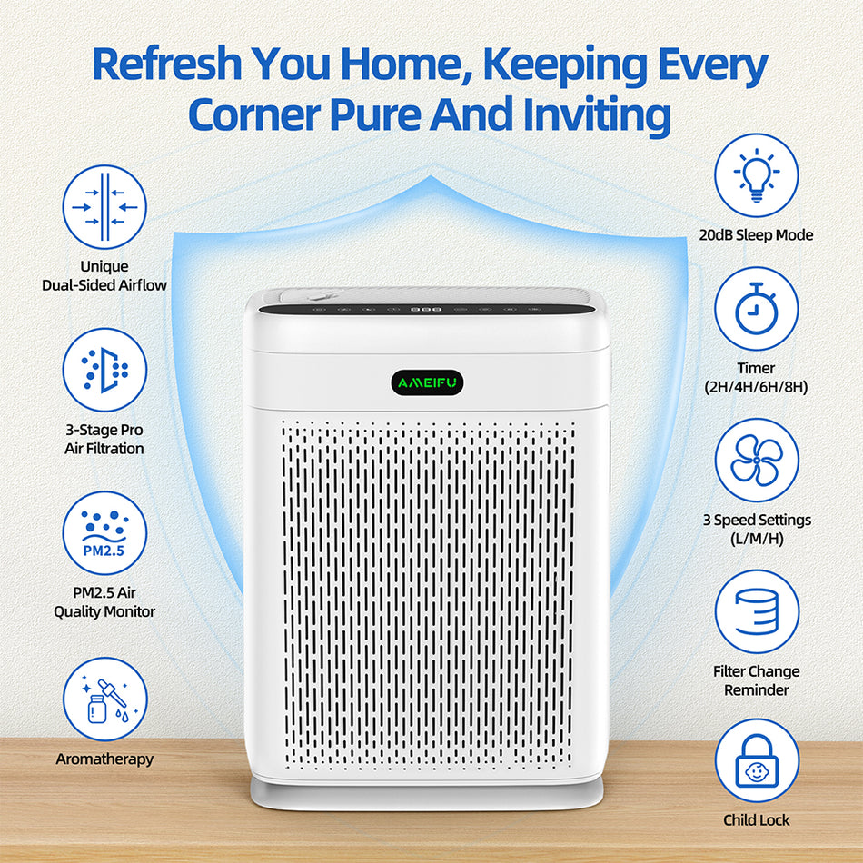 3000 sq. ft. True HEPA Room Air Purifier in White, 206 CFM with Remote, Smoke Odor Removal, 30dB Sleep Mode, Ozone Free