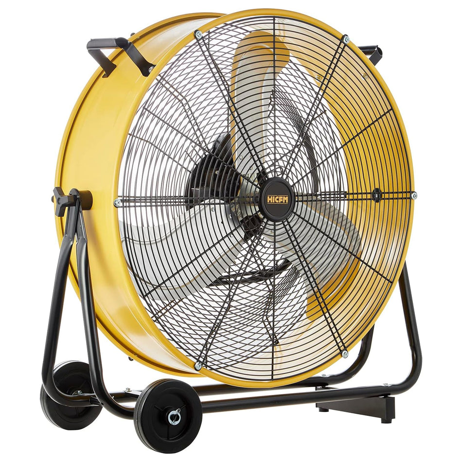 24 in. 3 Speeds Portable High Velocity Drum Fan in Yellow with Powerful 1/3 HP Motor, Turbo Blade, Low Noise