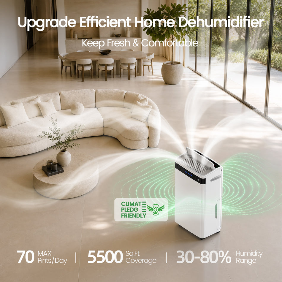 60 pt. 4500 sq. ft. Dehumidifier with Large Bucket for Home in White, with Drain Hose, Child Lock, Wind Swing Adjustable