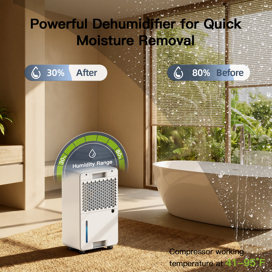 30-Pint 3,000 Sq. Ft. Dehumidifier for Basement with Bucket and Drain Hose, Auto Defrost, Auto Shut-Off, Sleep Mode, White