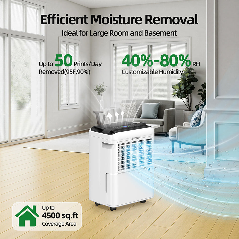 50 pt. 4,500 sq.ft. Dehumidifier with Automatic Defrost Control and Variable Speed