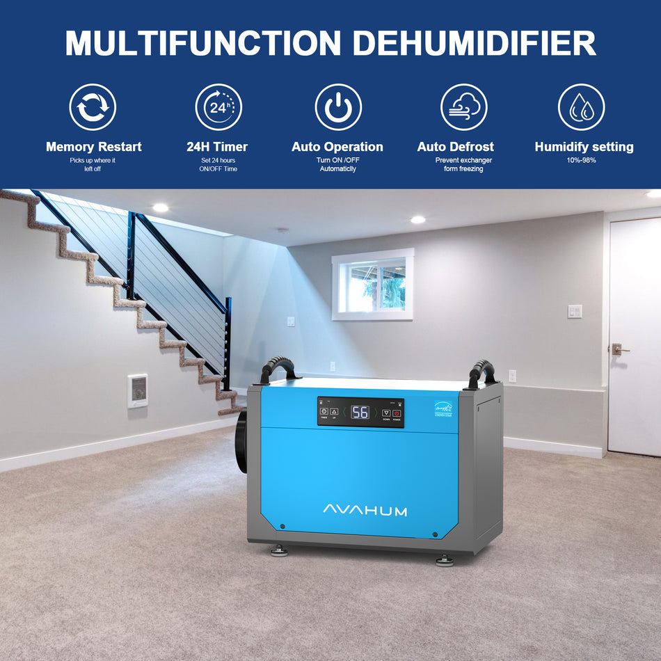 113 pt. 1,200 sq. ft. Bucketless Commercial Dehumidifier in Blue with Drain Hose for Crawl Spaces, Basements
