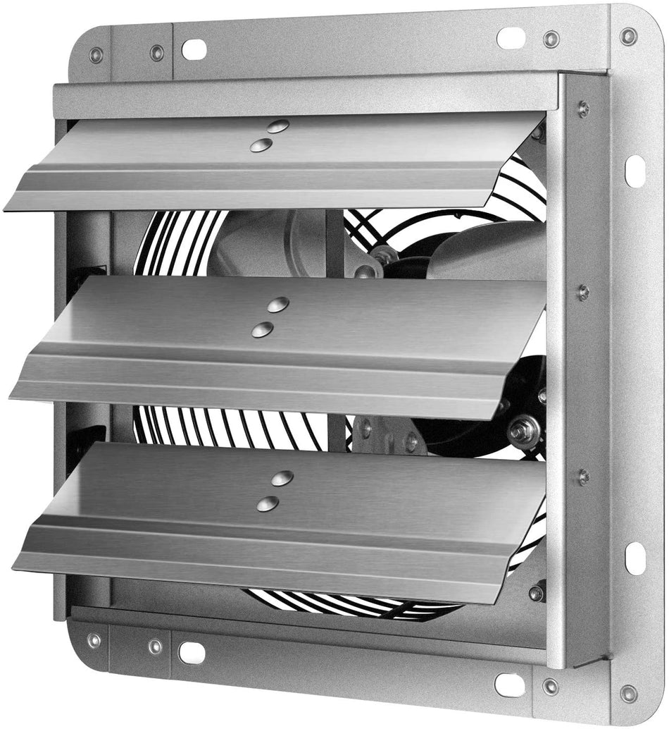 10 in. 820 CFM CFM Silver Exhaust Electric Powered Gable Mount Shutter Fan/Vent, High Speed, Silver
