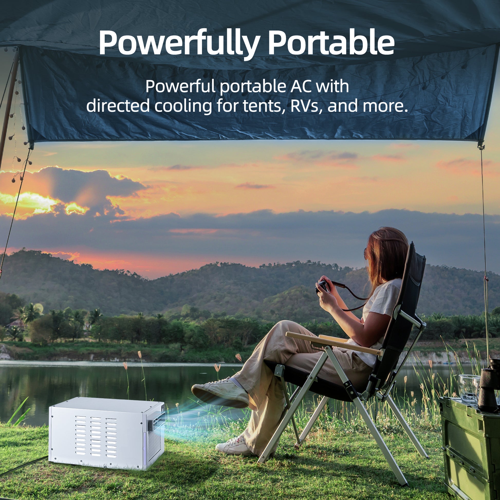 2,500 BTU Portable Air Conditioner Cools 45 with Dehumidifier and Remote for Camping, Fishing and RV in White