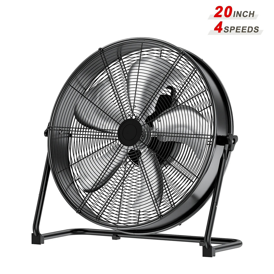 20 Inch 4-Speed 4650 CFM 360° Tilt Industrial Drum Floor Fan with Casters & Handle