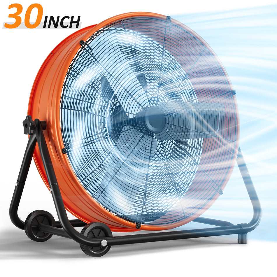 Industrial Drum Fan ?a 30in., 3 Speeds, 14000 CFM, 360?? Tilt, Orange