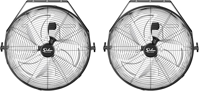 18 in. 3-Speed 360?? Oscillating High Velocity Black Indoor/Outdoor Wall Mount Fan, 4650 CFM, 3 Blades, Quiet, 2-Pack