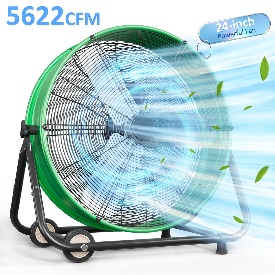 24 in. 3-Speed Industrial Metal Drum Fan in Green, with 360?? Tilt, High Velocity, Easy Installation
