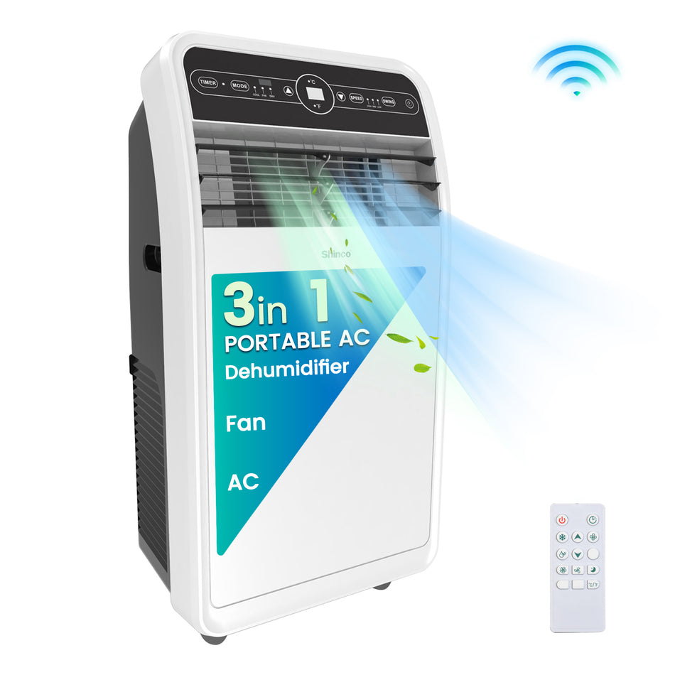 10,000 BTU (6,400 BTU DOE) Portable Air Conditioner Cools 300 sq. ft. Dehumidifier, 3 Fan Speeds & Smart Control