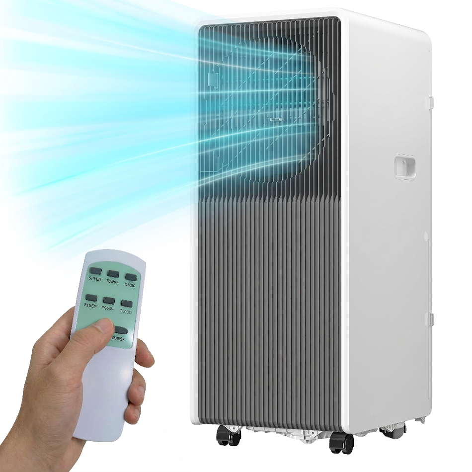 10,000 BTU (DOE) Portable Air Conditioner Cools 450 sq. ft. with Dehumidifier and Remote in White