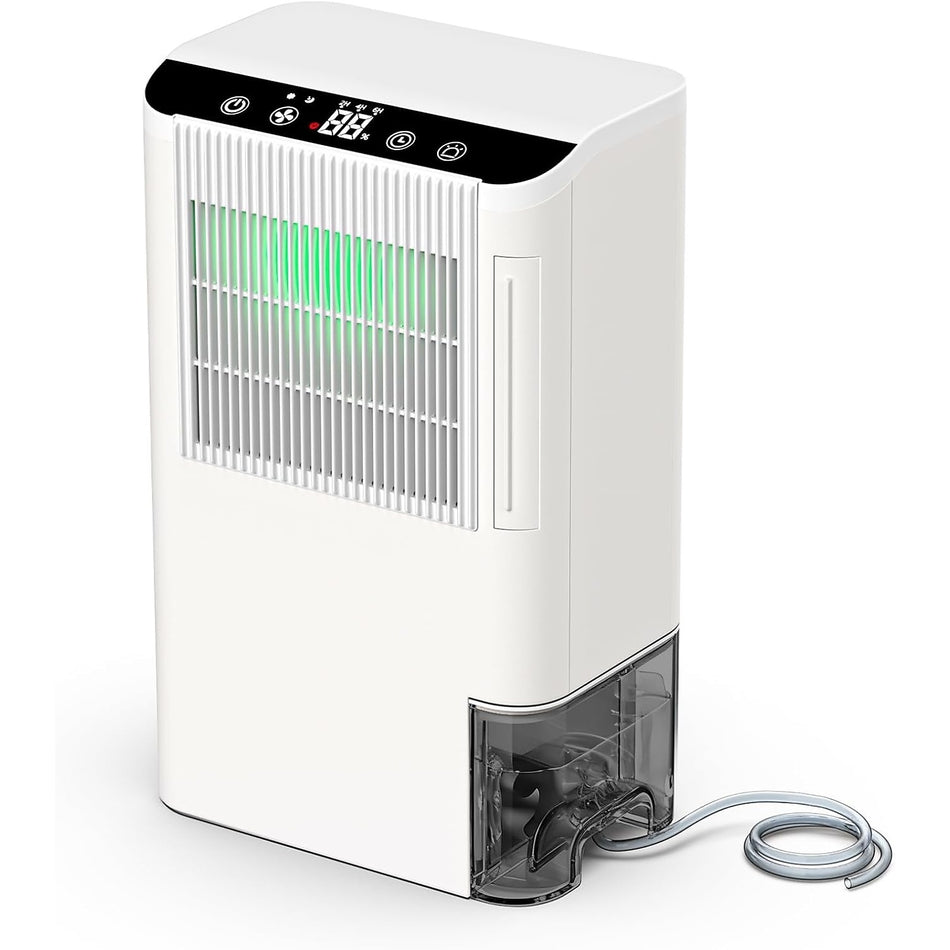 Dehumidifiers for Home, 2000 Sq.Ft Small Dehumidifier with 3.3ft Drain Hose, 2.5L Tank, Timer Sleep Mode, Portable Dehumidifier for Basement, Bedroom, Bathroom (Sweet White)