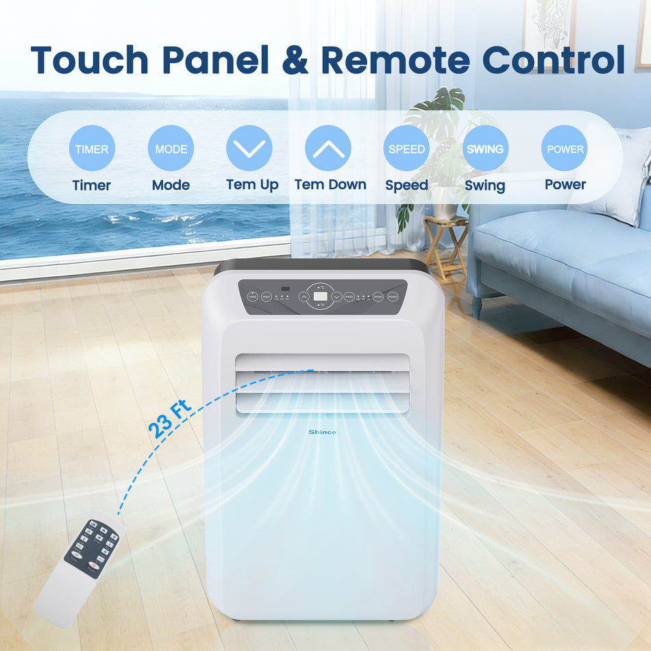 10,000 BTU (ASHRAE) Portable Air Conditioner Cools 400 sq. ft. with 76 pt. Dehumidifier & Remote, Swing, Washable Filter
