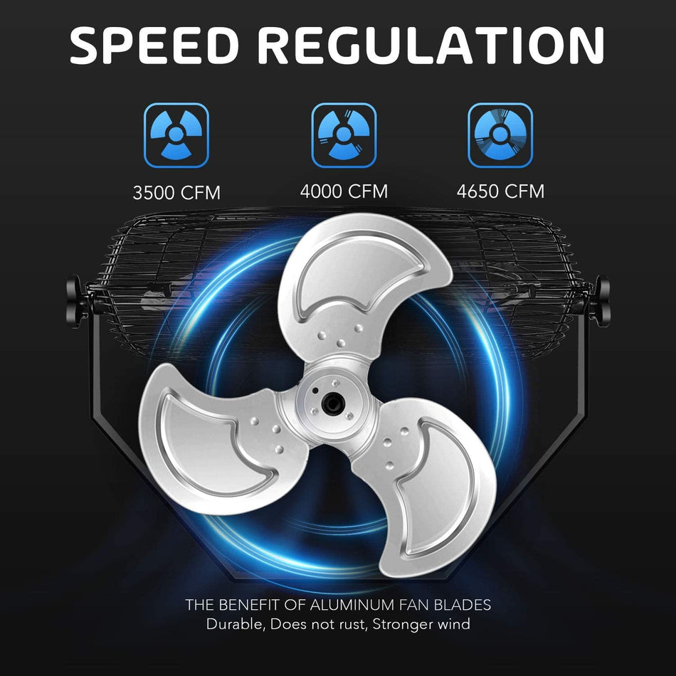 20 in. 3-Speed High Velocity Black Indoor/Outdoor Wall Mount Fan,4650 CFM,3 Blades,360??Oscillating, RustResistant,1-Pack