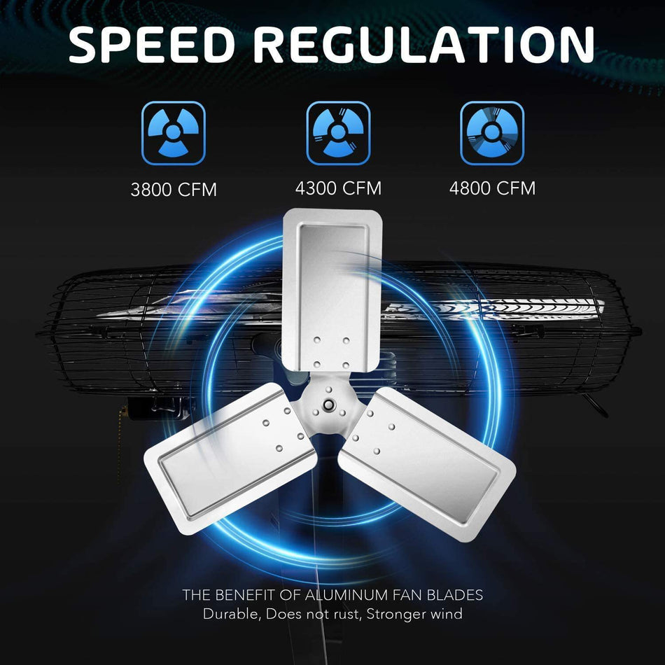 24 in. 3-Speed High Velocity Commercial Black Indoor Wall Mount Fan, 4800 CFM, 3 Blades, 360?? Oscillating, 2-Pack
