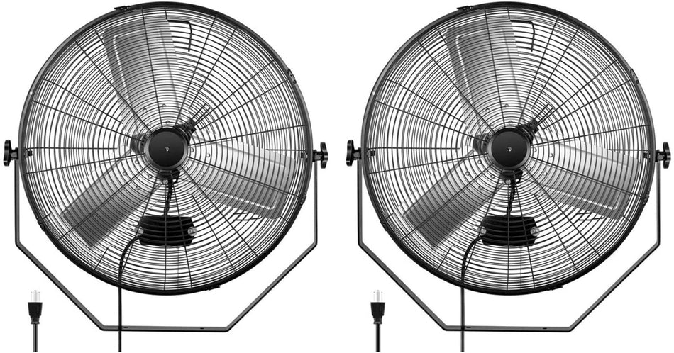 24 in. 3-Speed High Velocity Commercial Black Indoor Wall Mount Fan, 4800 CFM, 3 Blades, 360?? Oscillating, 2-Pack