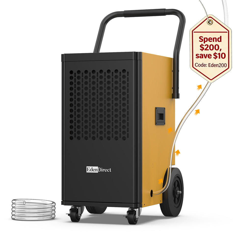 110 pt. 5,000 sq.ft. Buckless Commencial Dehumidifier in Yellows, with Drain Hose, Pump for Basement