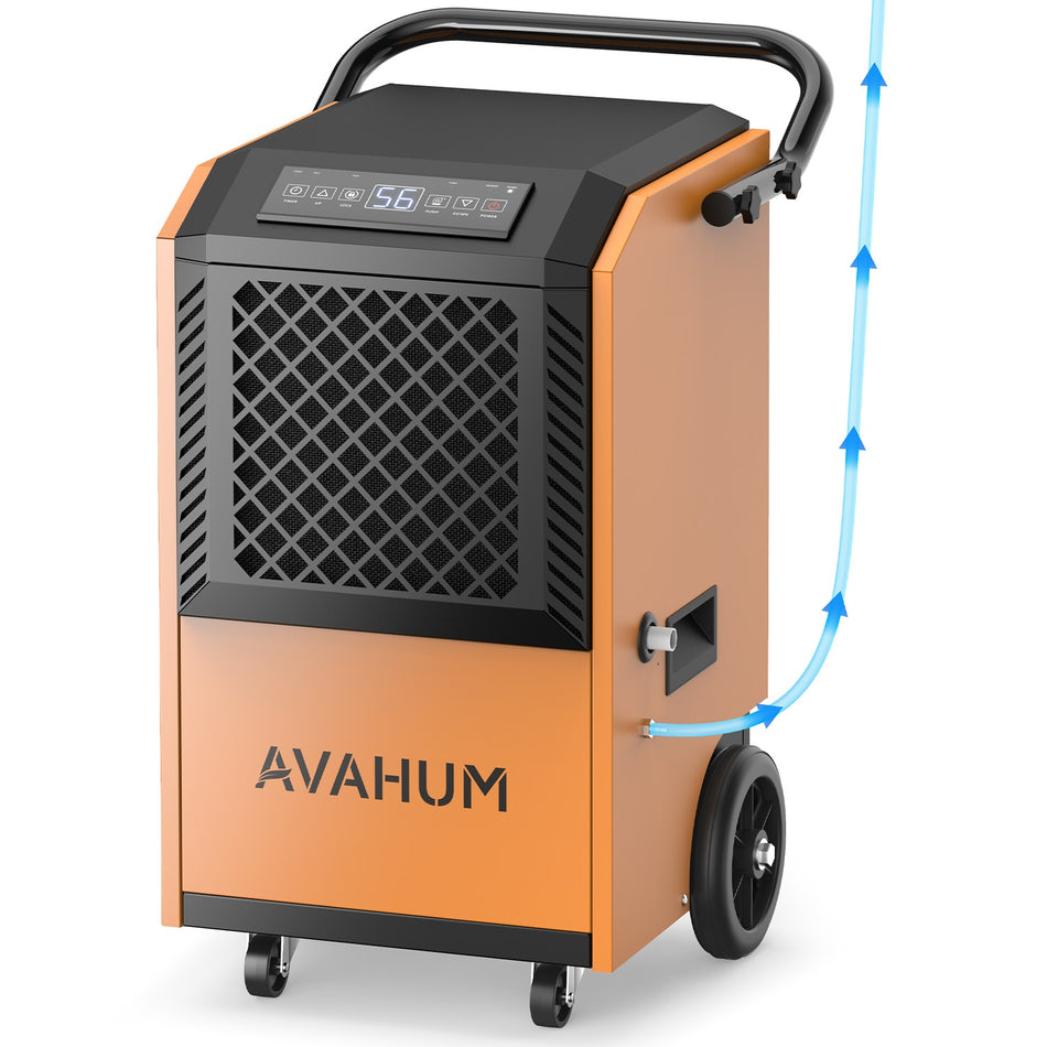 160 pt. 7500 sq. ft. Commercial Dehumidifier in. Orange with 2-in-1 Drainage, Auto Defrost, and Portable Wheels