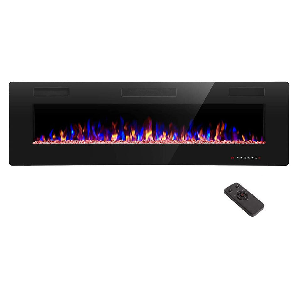 68 in. Wall Mounted Electric Fireplace in Black, Low Noise, Remote Control, Timer, Touch Screen