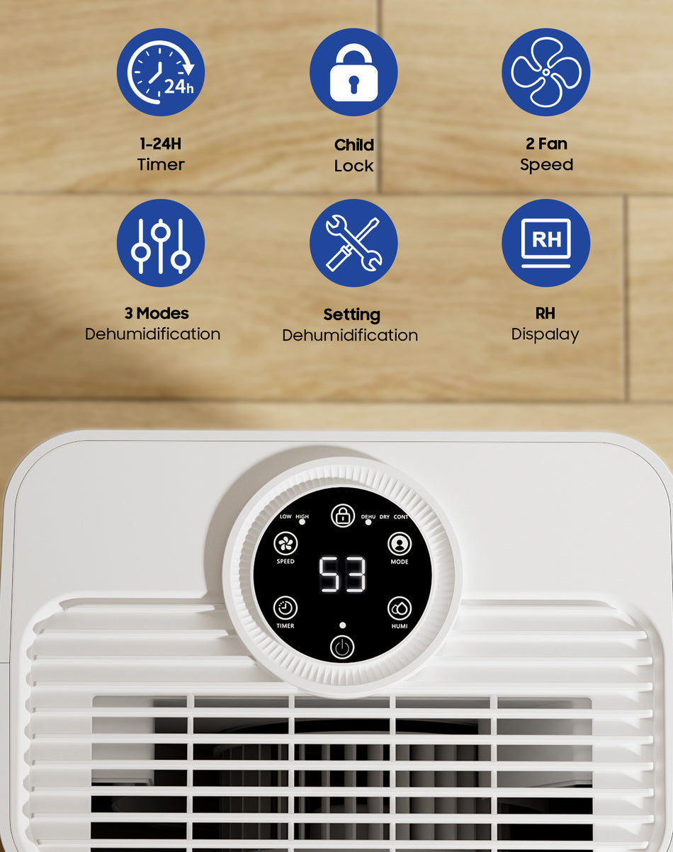 21 Pints/Day 1,600 Sq. Ft. Energy Efficient Compressor Dehumidifier for Bedroom Basement in White with Drain Hose, Child Lock & 24H Timer