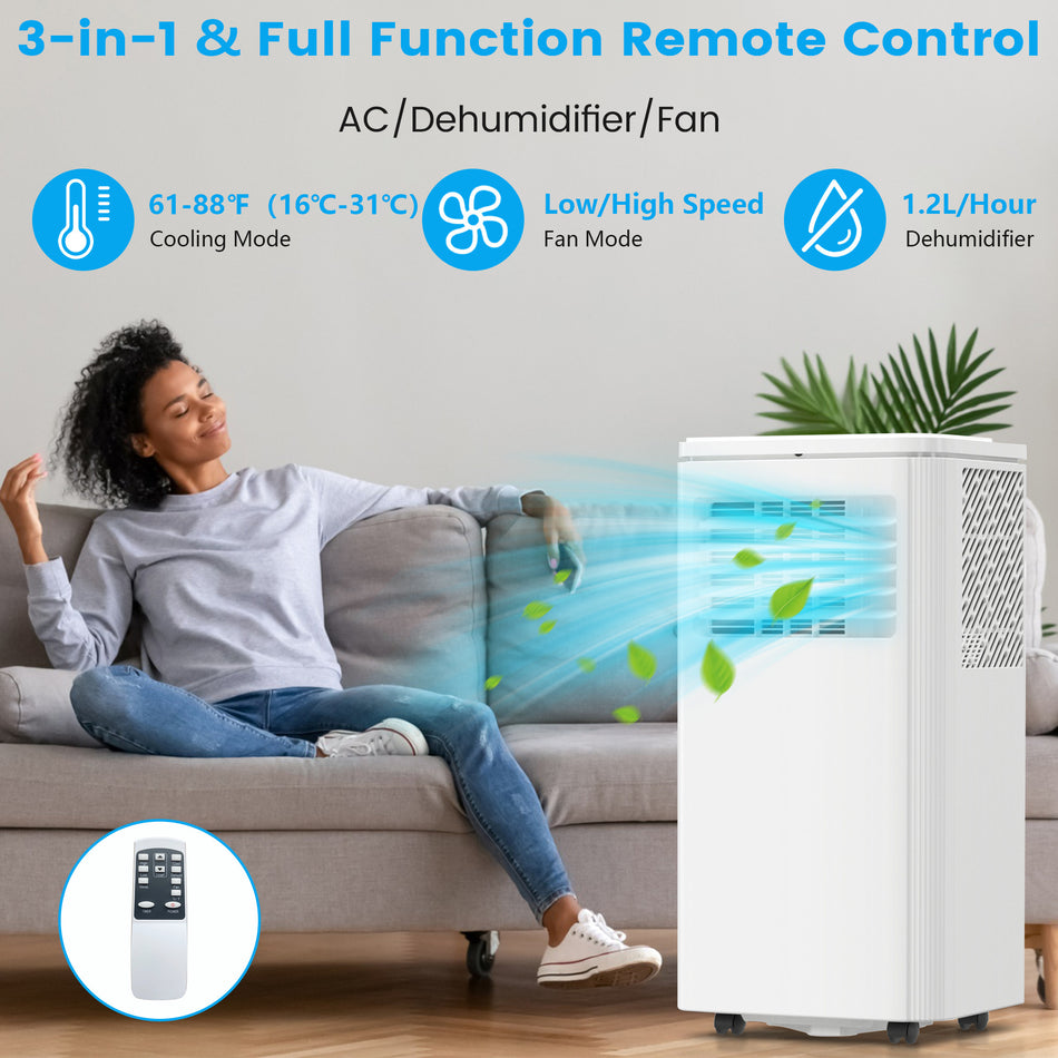10000 BTU Air Conditioner, with Cools 250 Sq. Ft., Dehumidifier, Drain Hose, Remote