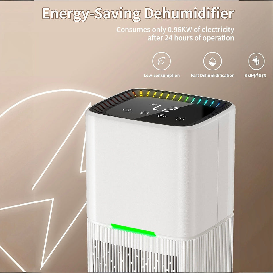 Dehumidifier, 60 OZ Water Tank, Dehumidifiers for Home, 500 sq. ft. Dehumidifier for Basement Bathroom Bedroom with Auto Shut Off, 7 Colors LED Light, Quiet Dehumidifiers with Sleep Mode (White)