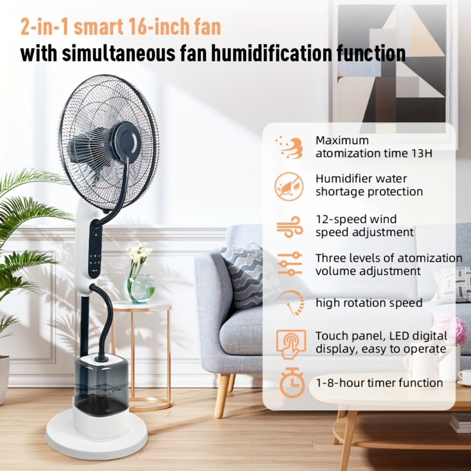 16 in. 12 fan speeds Pedestal Fan in White with mist cooling and 70° oscillation
