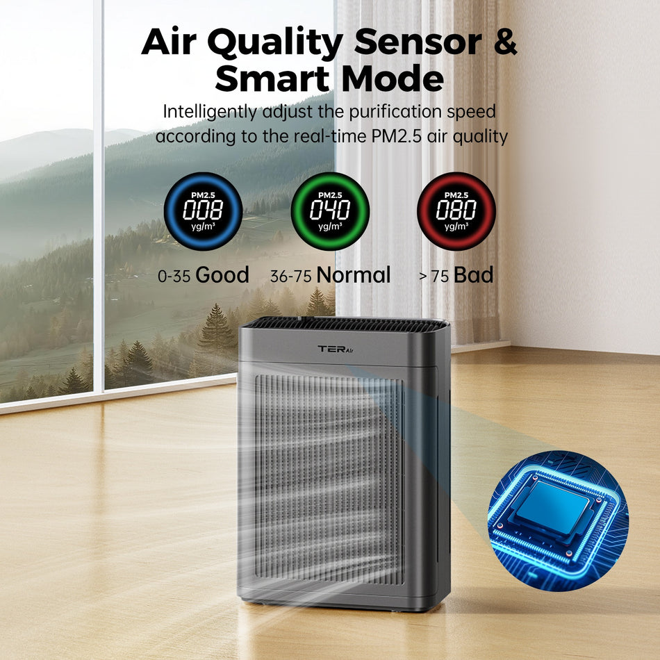 3000 sq. ft. Black HEPA Personal Room Air Purifier with Smart Controls and Whisper-Quiet, Air Quality Monitoring