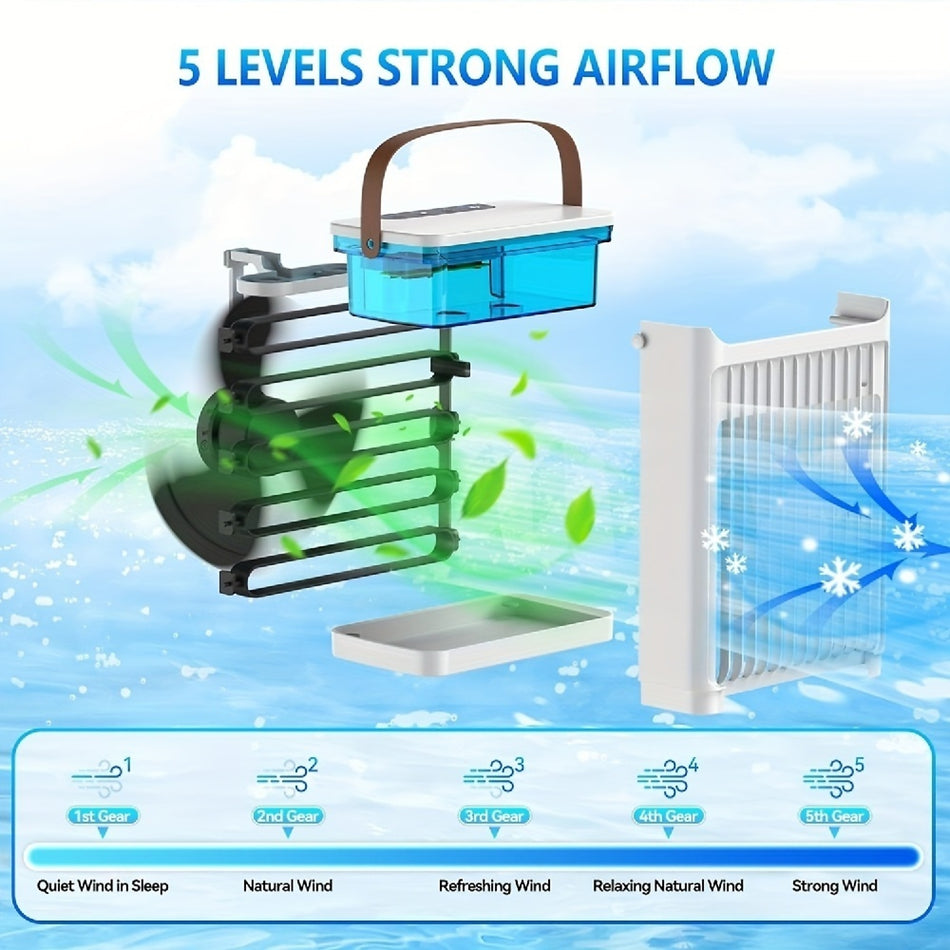 Personal Portable Mini Air Cooler with 5 Wind Speeds, 2 Cool Mist Modes, 2/4/6H Timer & 7 LED Lights