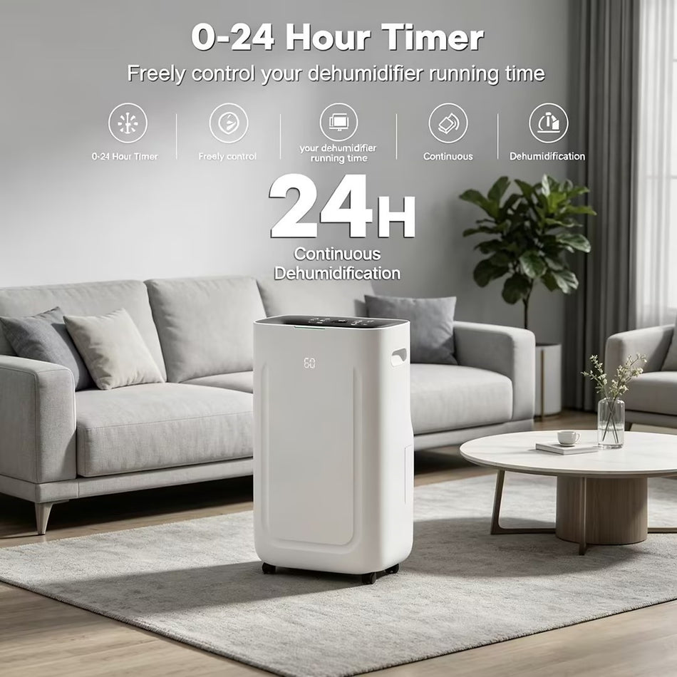 80 pt. 5000 sq. ft. Dehumidifier for Basements with Large 6.5L Water Tank, 24H Timer, Child Lock Defrost, Silent, Mold, 4 Modes Operation, Auto Shut-Off