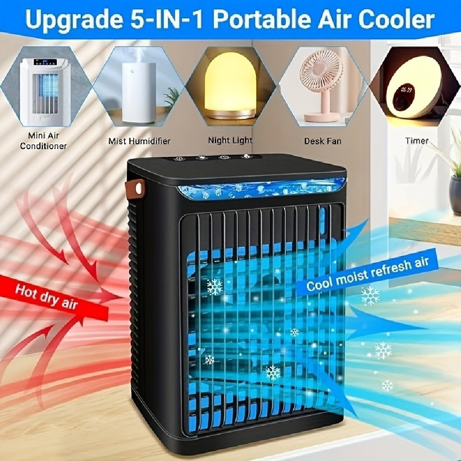 Personal Portable Mini Air Cooler Humidifier with 5 Wind Speeds, 2 Spray Modes & 7 LED Lights