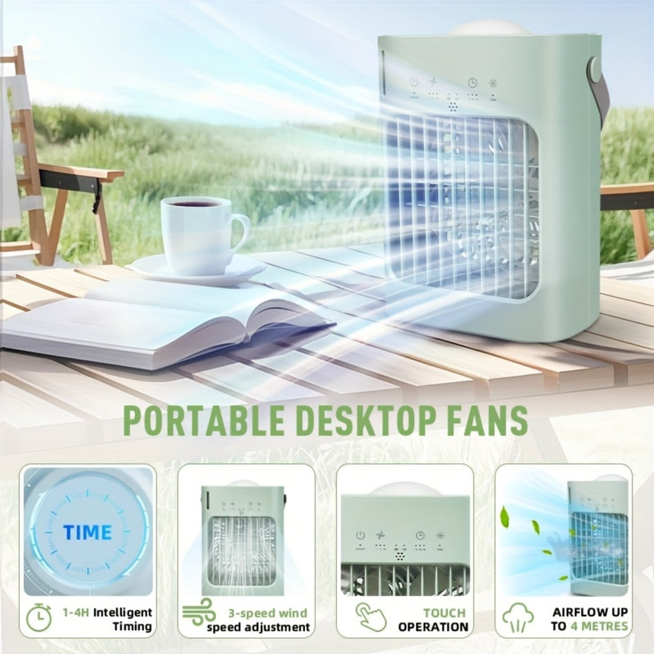 8 in. 3 fan speeds Desk Fan in Green with mist cooling and quiet operation