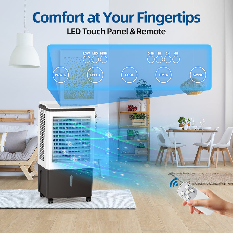 2,800 CFM 3-Speed 12 Gal. Portable Evaporative Cooler, Swamp Cooler for 650 sq. ft. w/ Remote, Air Swing, Timer (Brown)